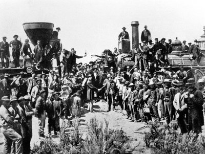 Reunión de los ferrocarriles Union Pacific y Central Pacific en Promontory Point, Omaha, 10 de mayo de 1869 de American Photographer